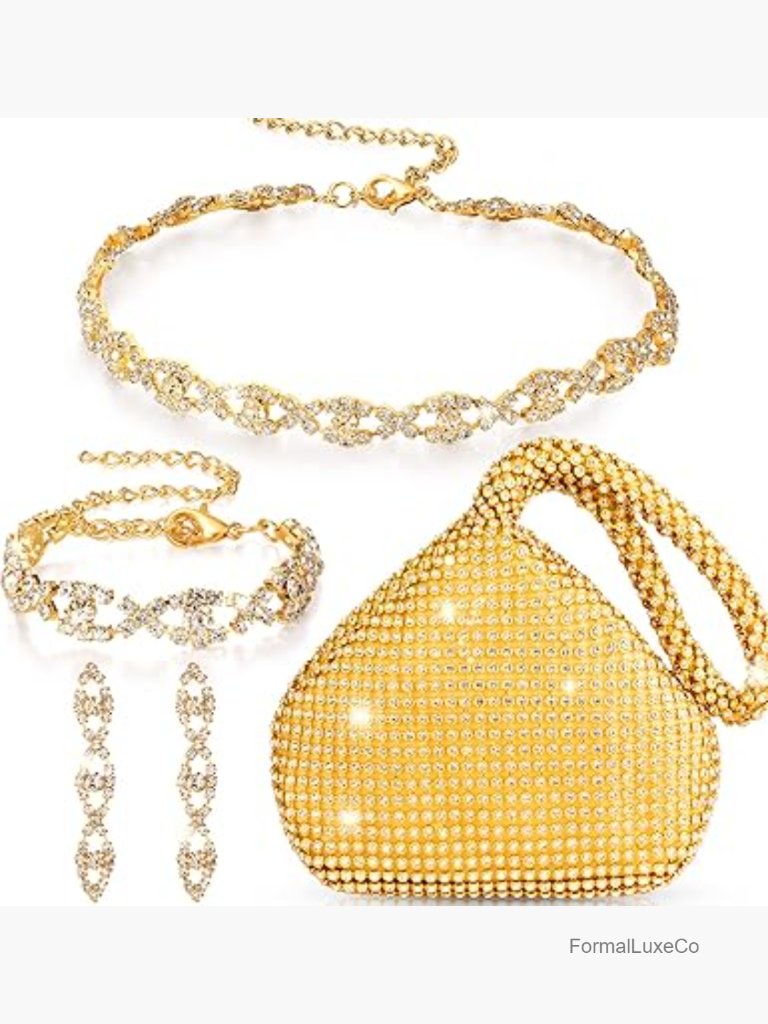 Rhinestone Jewelry Set With Clutch Purse - Wedding Party Accessories